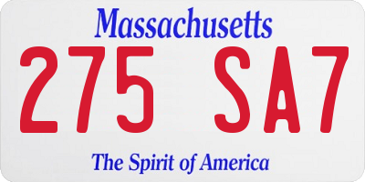 MA license plate 275SA7