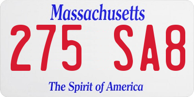 MA license plate 275SA8