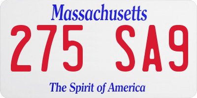 MA license plate 275SA9