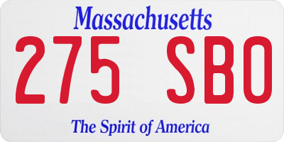 MA license plate 275SB0