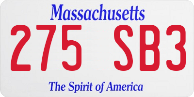 MA license plate 275SB3