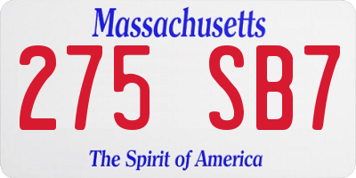 MA license plate 275SB7