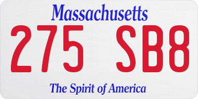 MA license plate 275SB8