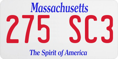 MA license plate 275SC3