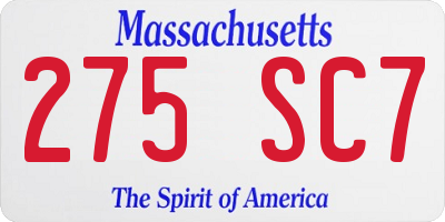 MA license plate 275SC7