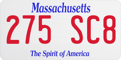 MA license plate 275SC8