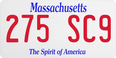 MA license plate 275SC9