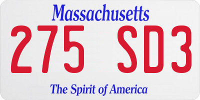 MA license plate 275SD3