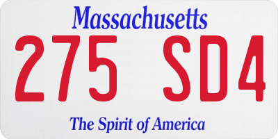 MA license plate 275SD4