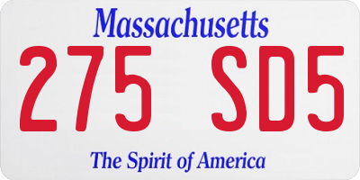MA license plate 275SD5