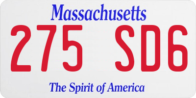 MA license plate 275SD6