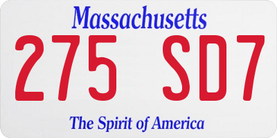 MA license plate 275SD7
