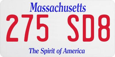 MA license plate 275SD8