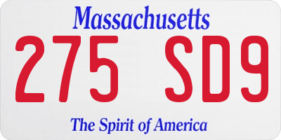 MA license plate 275SD9