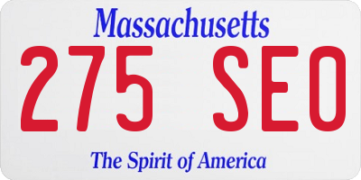MA license plate 275SE0