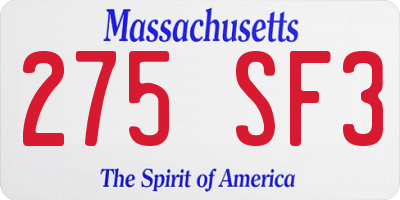 MA license plate 275SF3