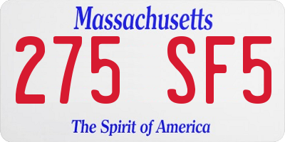 MA license plate 275SF5