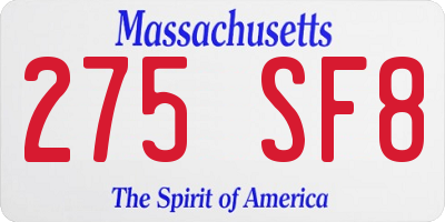 MA license plate 275SF8