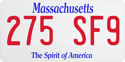 MA license plate 275SF9