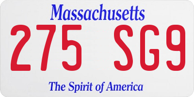 MA license plate 275SG9