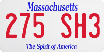 MA license plate 275SH3