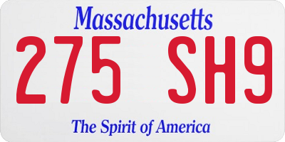 MA license plate 275SH9