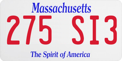 MA license plate 275SI3