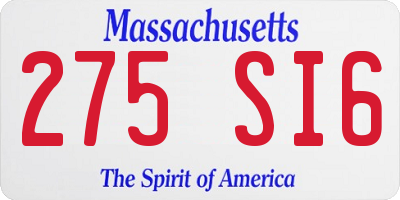 MA license plate 275SI6
