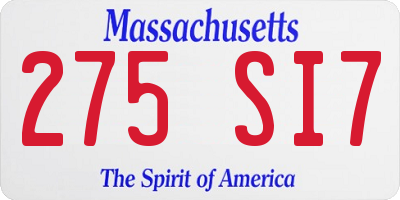 MA license plate 275SI7
