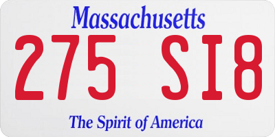 MA license plate 275SI8