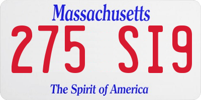 MA license plate 275SI9
