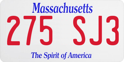 MA license plate 275SJ3