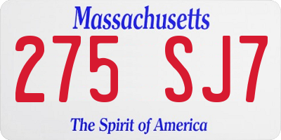 MA license plate 275SJ7