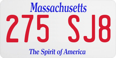 MA license plate 275SJ8