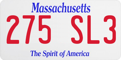 MA license plate 275SL3