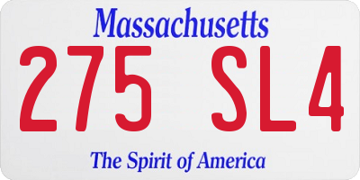 MA license plate 275SL4