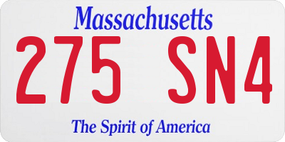 MA license plate 275SN4