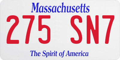 MA license plate 275SN7