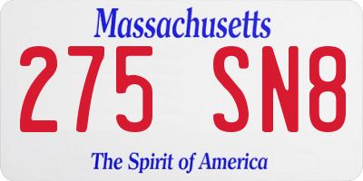 MA license plate 275SN8