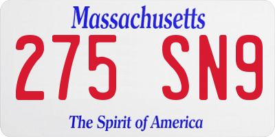 MA license plate 275SN9