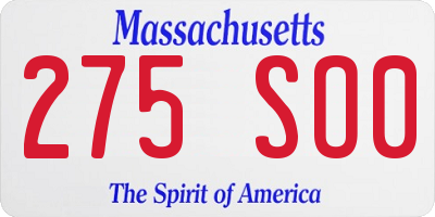 MA license plate 275SO0