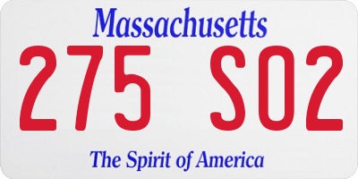 MA license plate 275SO2