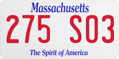 MA license plate 275SO3