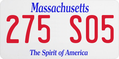 MA license plate 275SO5