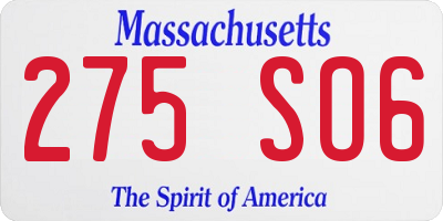 MA license plate 275SO6