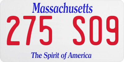 MA license plate 275SO9