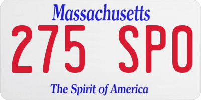 MA license plate 275SP0
