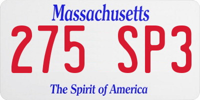 MA license plate 275SP3