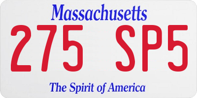 MA license plate 275SP5