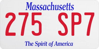 MA license plate 275SP7